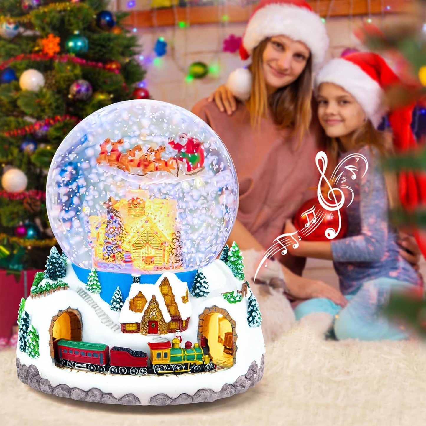 Skiennix Musical Snow Globe | Rotating Santa Claus with Train & Snowfall | 48 Classic Christmas Carols
