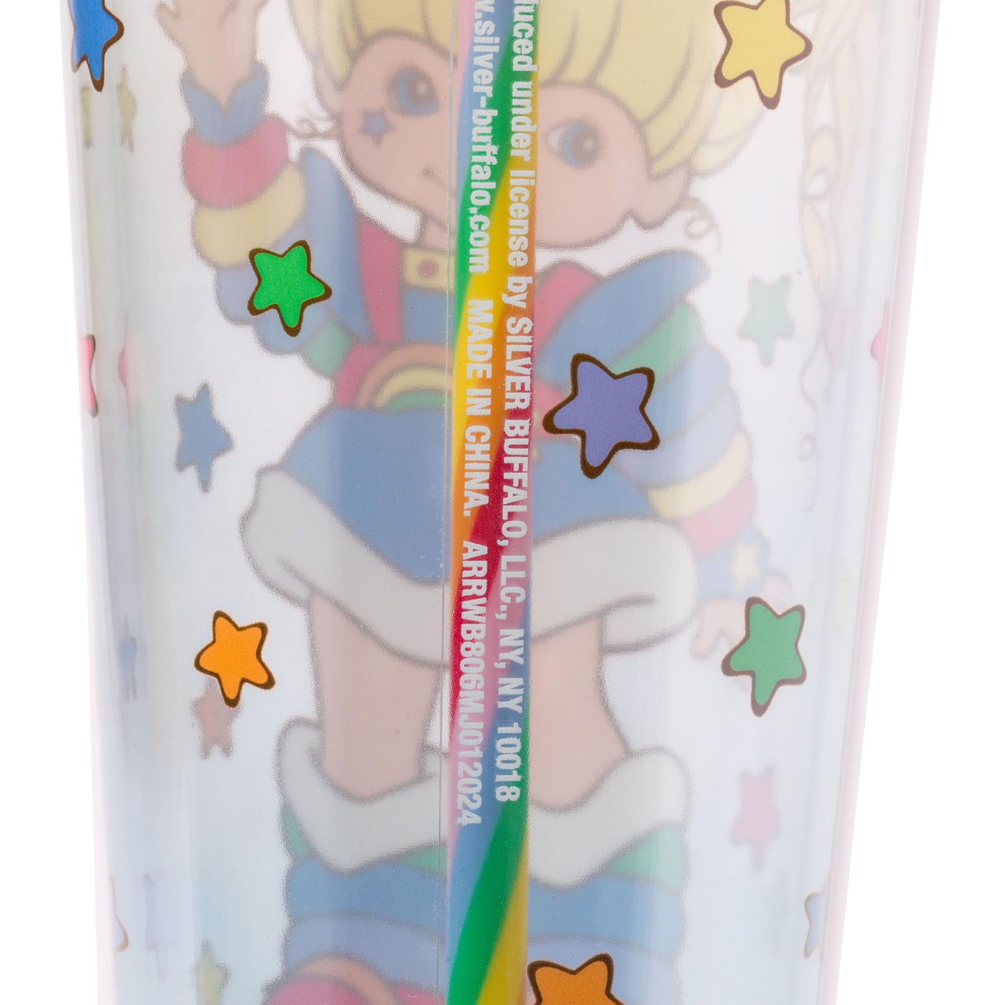 Silver Buffalo Rainbow Brite Plastic Cold Cup with Lid and Straw Topper, 24 Ounces