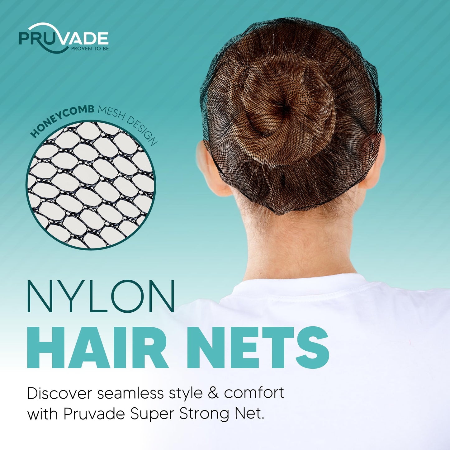 Pruvade - Nylon Hair Nets for Women & Men | 100 Pack | 24" Honeycomb Mesh Hair Net for Food Service, Medical & Industrial Use - Breathable & Sturdy for Bun Hair, Most Long & Short Hair - Latex Free