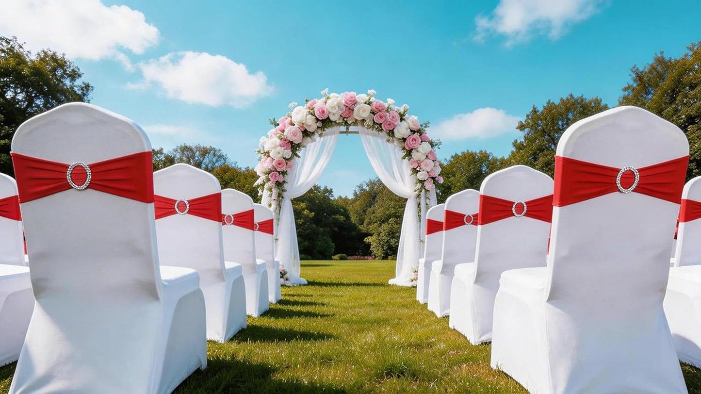 Skiennix Red Spandex Chair Sashes - Pack of 50 for Weddings, Parties & Events | Elegant Decoration