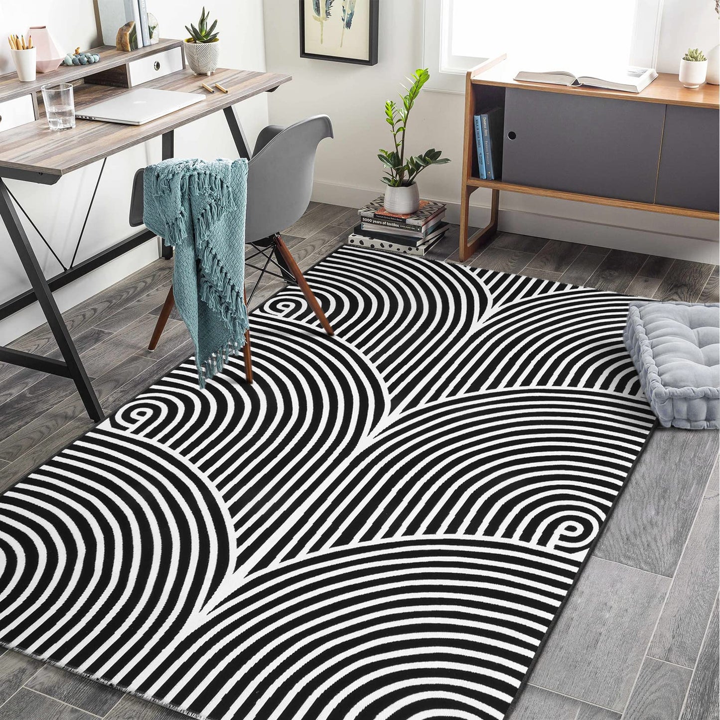 Tiffasea Outdoor Rug 4x6 ft Washable Small Outdoor Rug Porch Rugs Black and White Area Rug Cotton Woven Patio Rugs Reversible Indoor Outdoor Rug for Entryway Bedroom Living Room