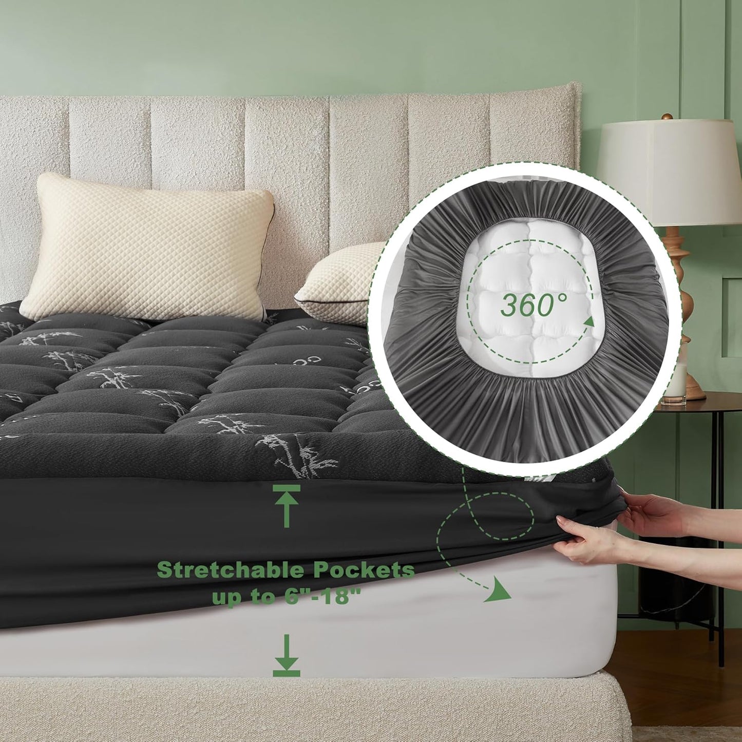 BEDLORE King Mattress Topper - Soft Bamboo Viscose Pillow Top for Back Pain Relief | Dark Gray, Fits 6"-18" Mattresses