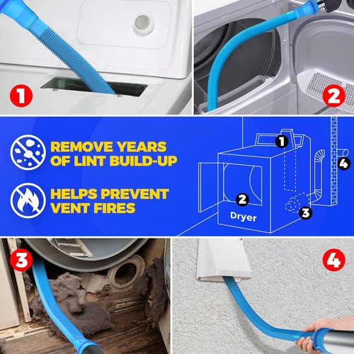 Holikme Dryer Vent Cleaner Kit - Upgraded Lint Brush & Vacuum Attachment for Efficient Cleaning | Blue
