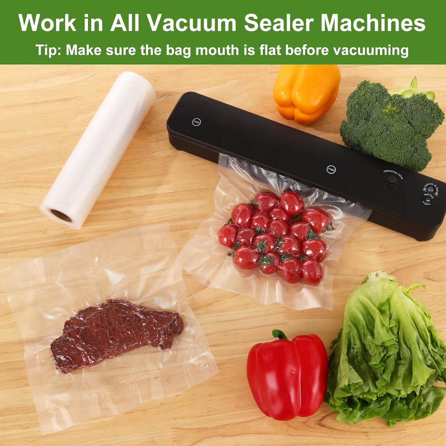Moretoes Vacuum Sealer Bags - 3 Rolls of 8" x 33' BPA-Free Food Storage Bags for Sous Vide & Meal Prep