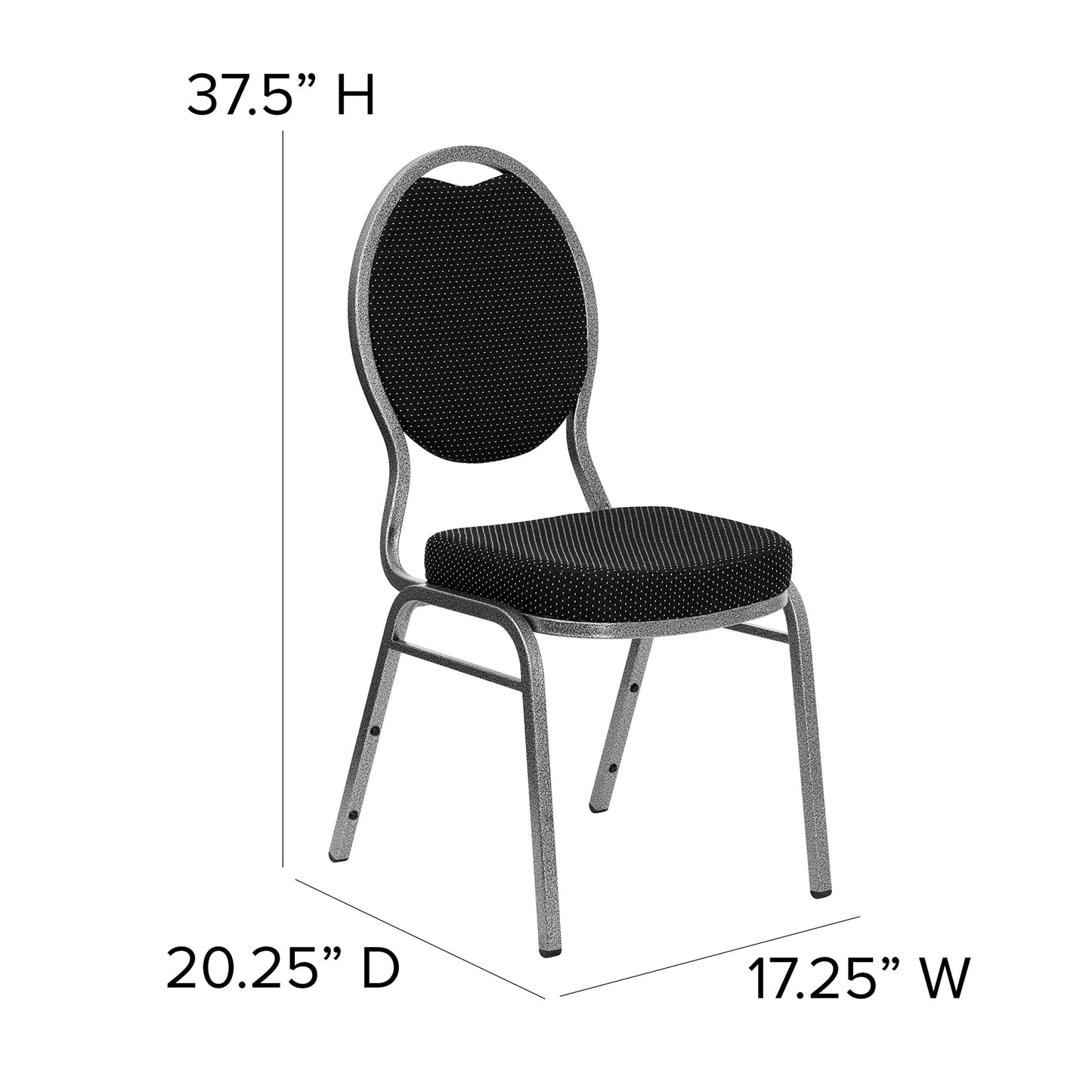Flash Furniture HERCULES Series Teardrop Back Stacking Banquet Chair in Black Patterned Fabric - Silver Vein Frame