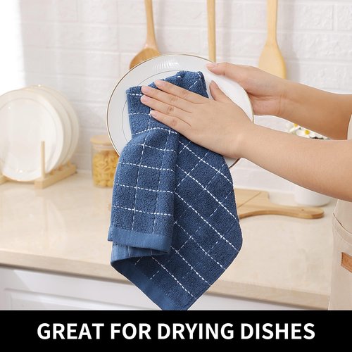 Homaxy 100% Cotton Terry Kitchen Dish Cloths, Ultra Soft and Absorbent Dish Towels for Kitchen, Suitable for Drying and Washing Dishes, 18 Pack, 12 x 12 Inches, Navy Blue