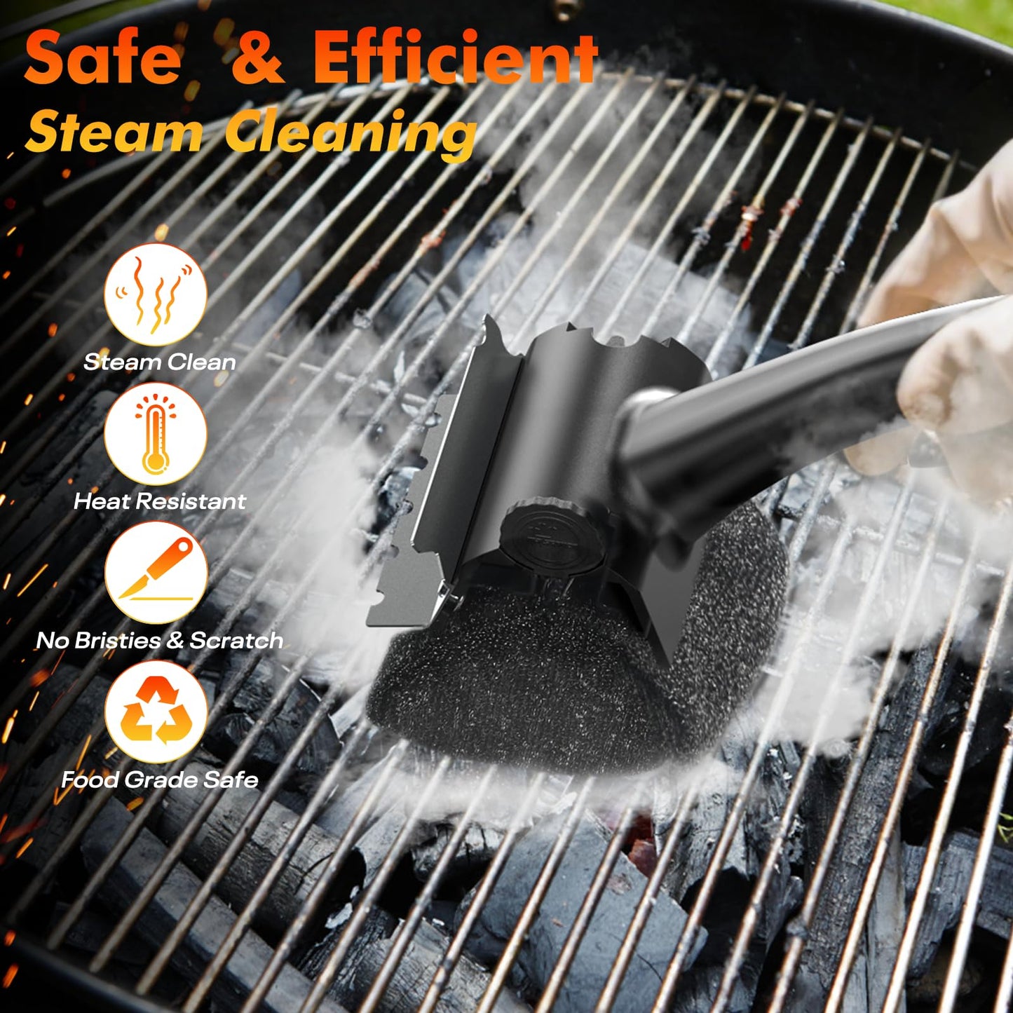 BBQ Grill Brush Bristle Free - Grill Cleaner Brush with Replaceable Heads for Cast Iron/Stainless Steel Porcelain/Gas/Charcoal Grates, Safe Grill Brush for Outdoor Grill, Grill Scraper Cleaning Brush