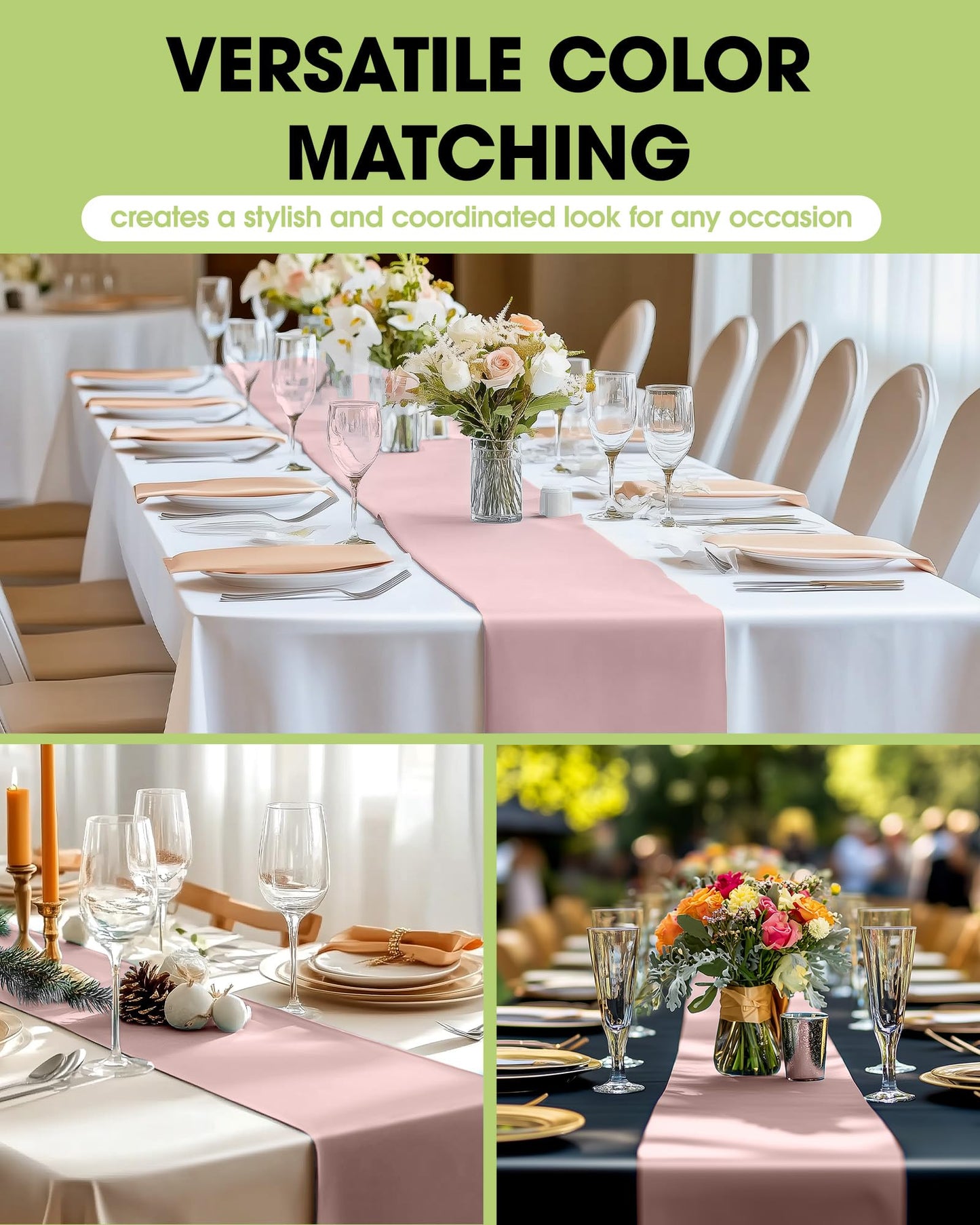 Pureegg Dusty Pink Plastic Table Runners - 10 Pack, 14'' x 108'', Water Resistant & Disposable Centerpiece Decorations for Table Cloth, Wedding, Birthday, Holiday, Baby Shower, Party, Home Decor