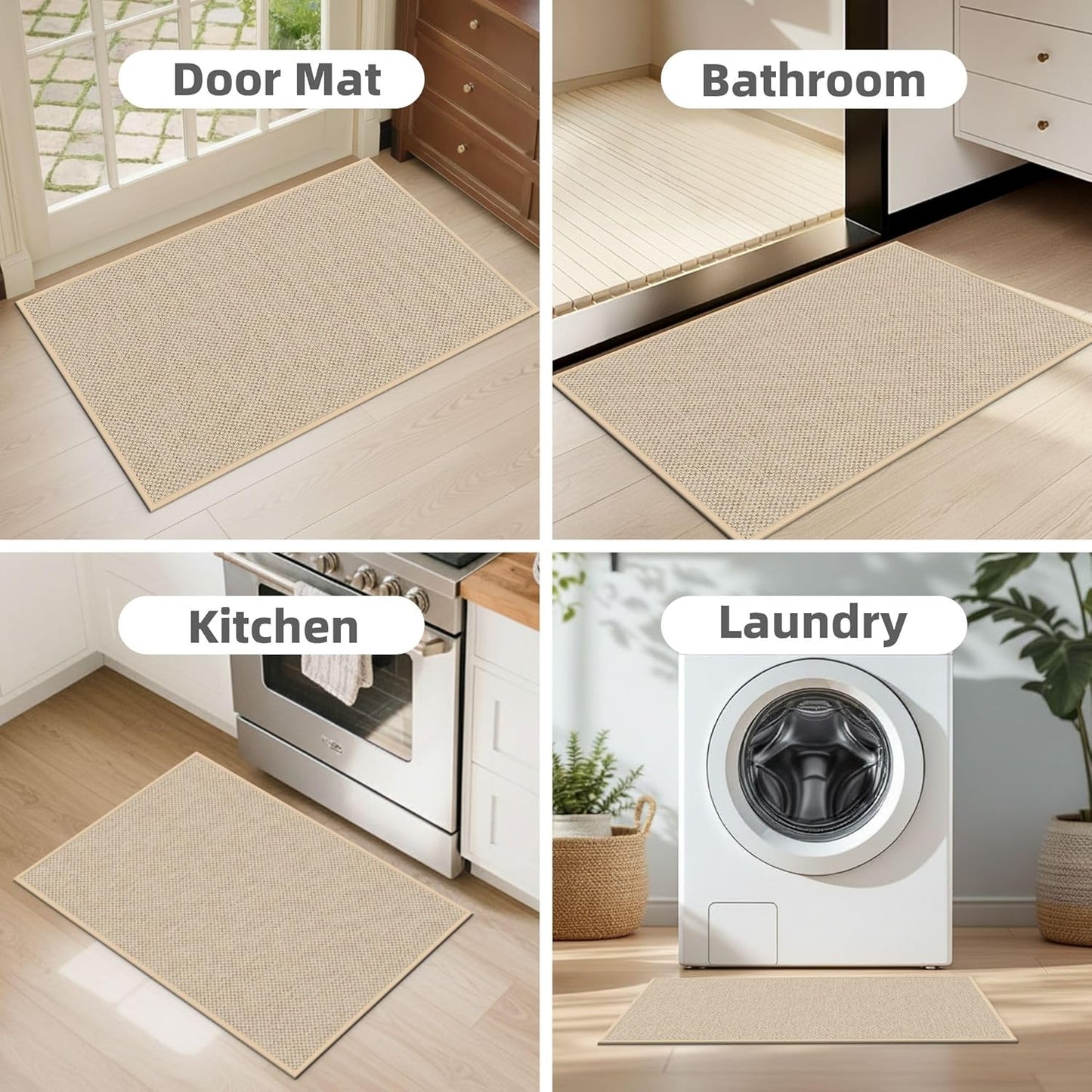 Skiennix Indoor Door Mat - Washable Non-Slip Entry Rug | 17"x29" | Beige, Dirt-Resistant Design