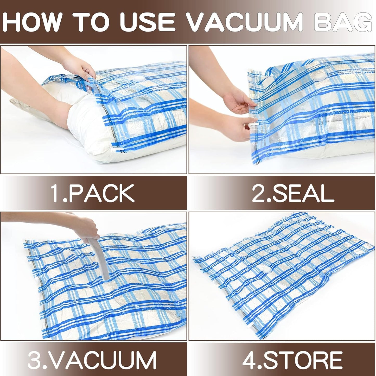 Skiennix Vacuum Storage Bags - 8 Jumbo Space Saver Seal Bags for Clothes, Comforters & Blankets