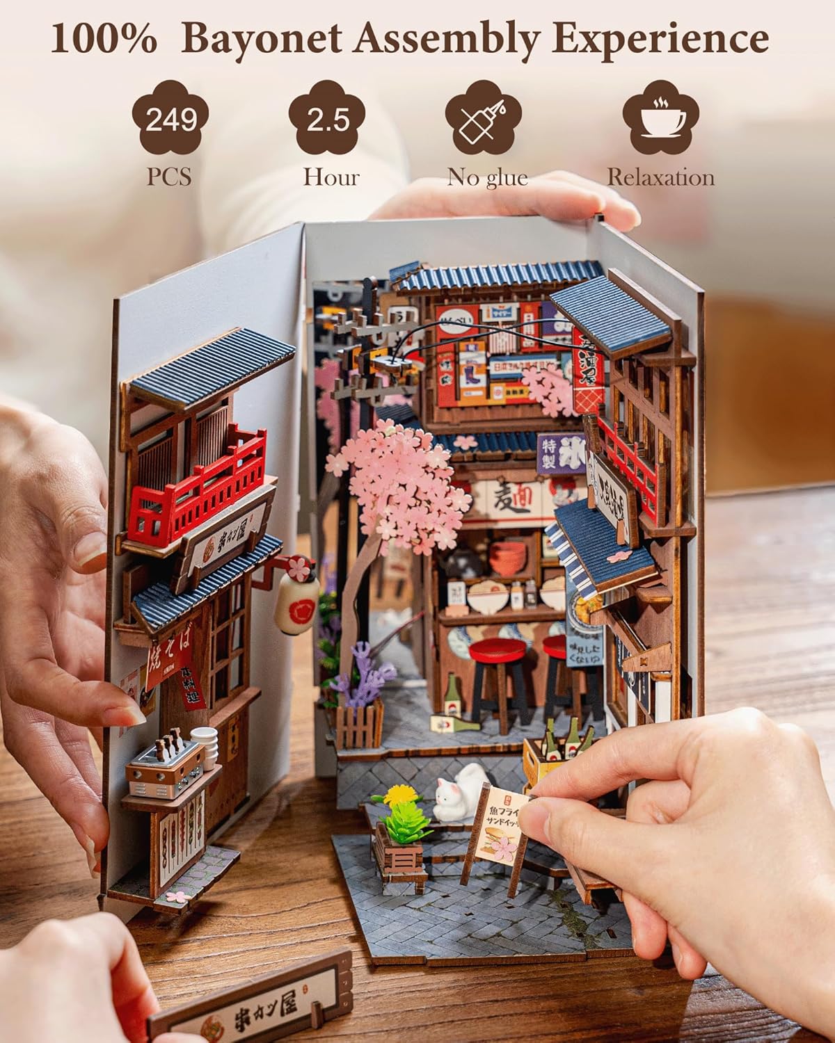 Rolife Book Nook Kit - Sakura Wine Alley 3D Wooden Puzzle | Japanese-Inspired Miniature Dollhouse Decor for Book Lovers
