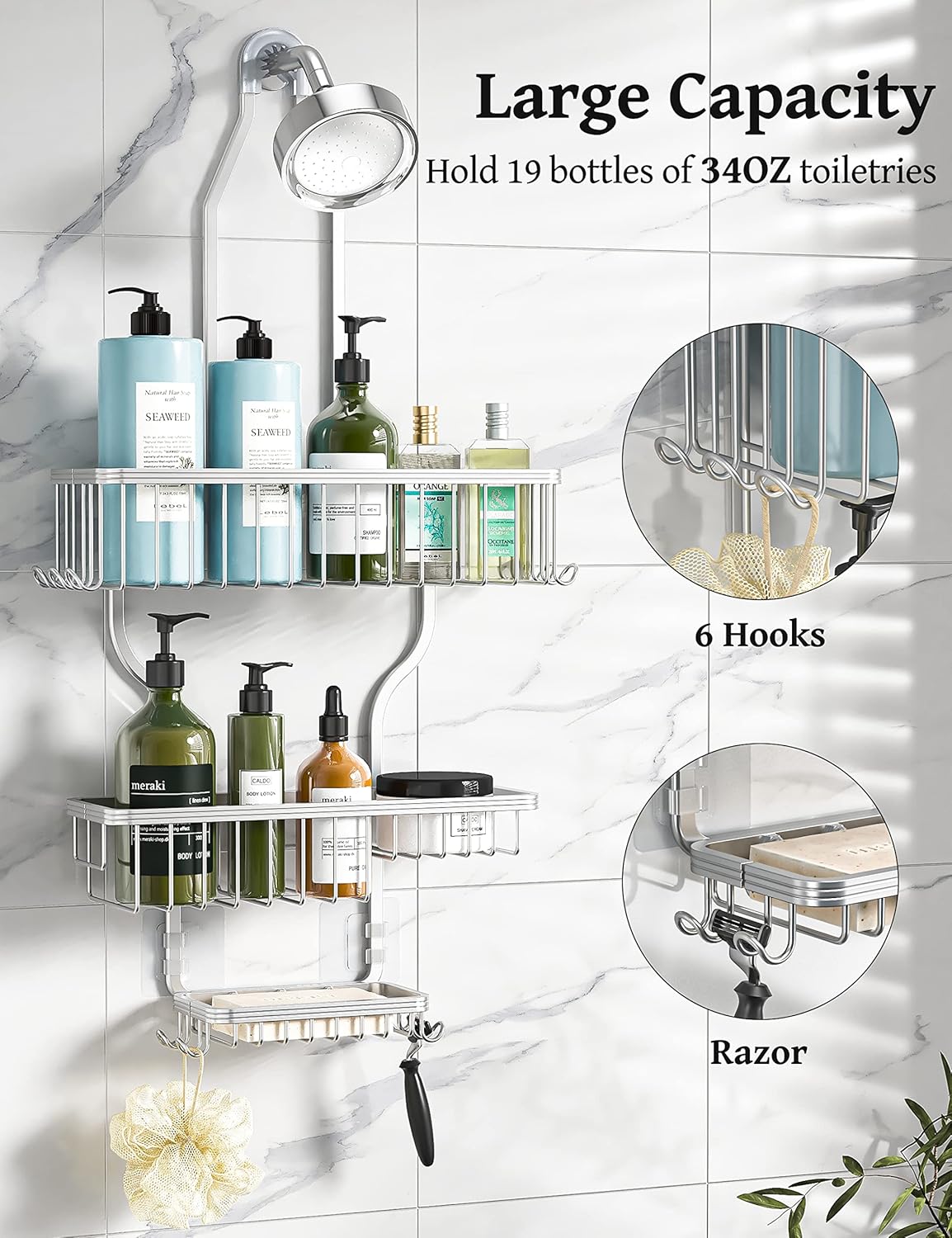 YASONIC Hanging Shower Caddy - Space-Saving Corner Organizer for Bathroom | Durable Design