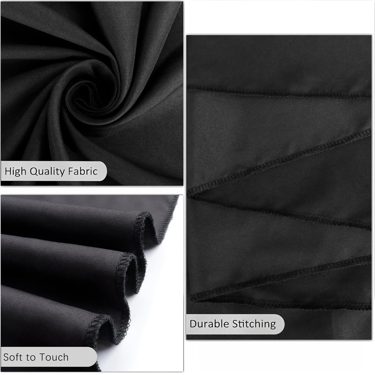 ZuGeo Polyester Rectangle Table Cloth,Table Cloths for 6 Foot Rectangle Tables,Washable Decorative Fabric Table Covers for Wedding Party,Banquet and Camping (Black, 12Pack-60×102")