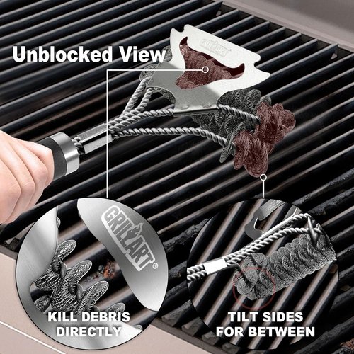 GRILLART Grill Brush - Bristle-Free BBQ Cleaner for Safe Grilling - 18" Stainless Steel Tool