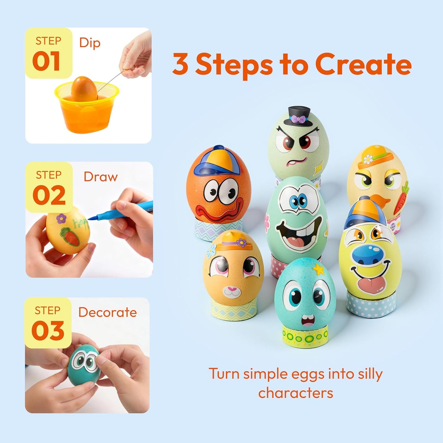 Klever 31PCS Easter Egg Decorating Kit - DIY Dye Tablets & Face Stickers for Kids' Parties