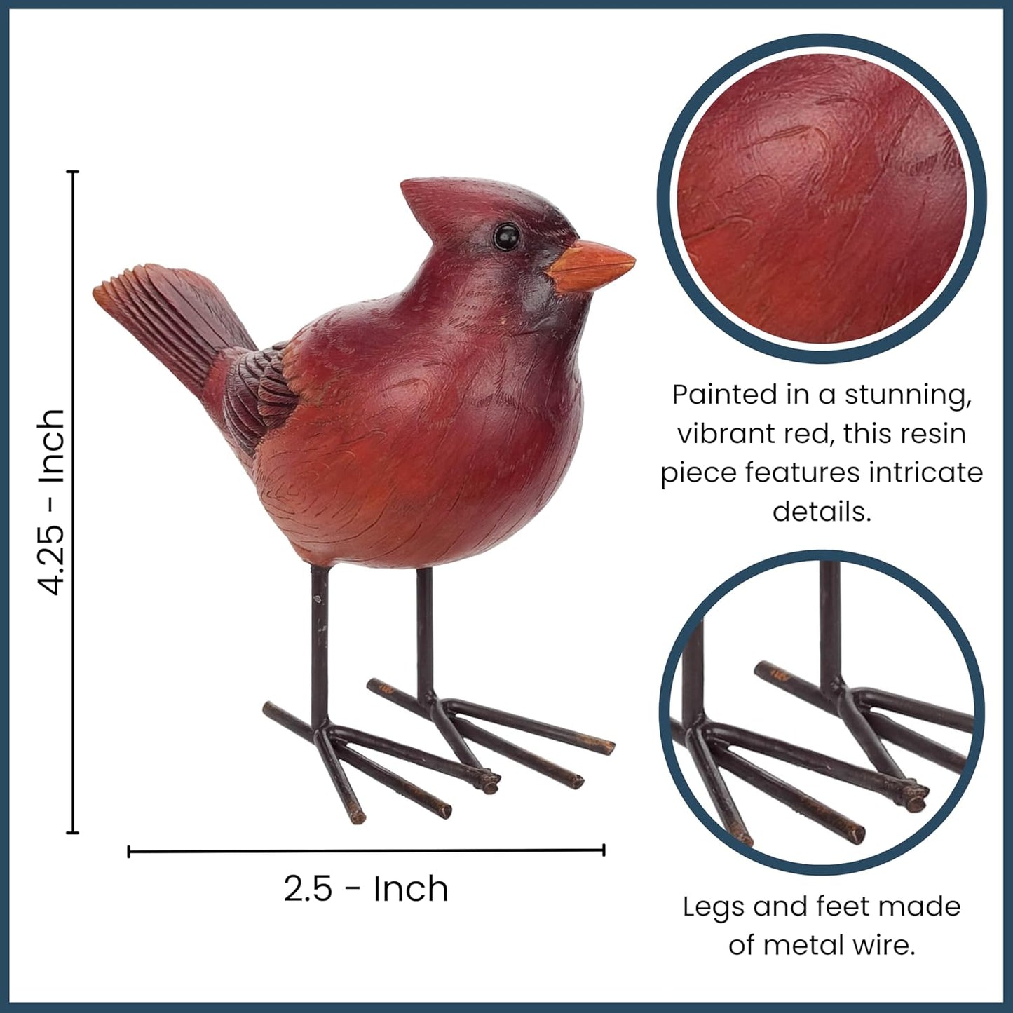 Decorative 4-Inch Red Cardinal Bird Figurine - Resin Stone Home Accent