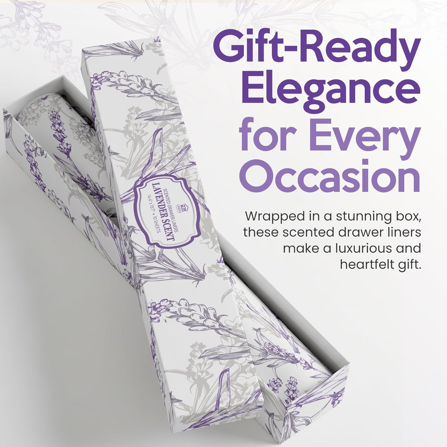 Linda's Essentials Lavender Scented Drawer Liners - 10 Large Non-Adhesive Sheets (19.7" x 14.4") for Dresser & Closet