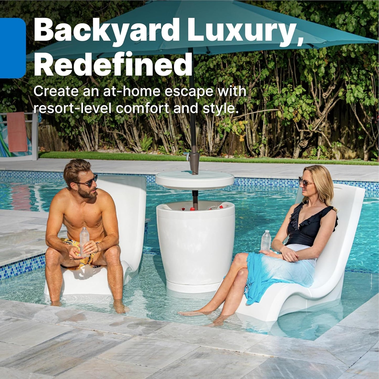 Step2 Vero Pool Chair - Waterproof, Fade-Resistant Patio Furniture for Sun Shelf | White, 9-Inch Water Depth