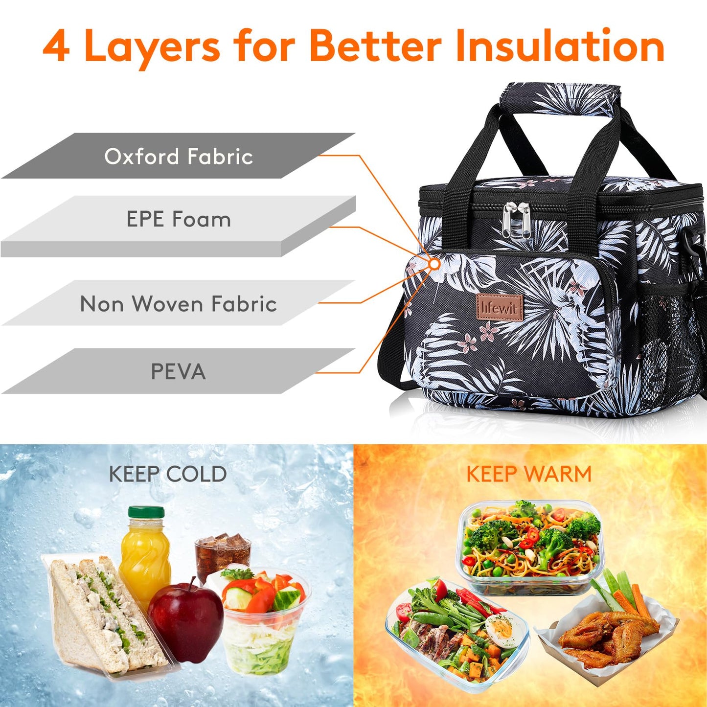 Lifewit Medium Lunch Bag, Insulated Lunch Box, Soft Cooler Cooling Tote for Adult Men Women, Flower 12-Can (9L)