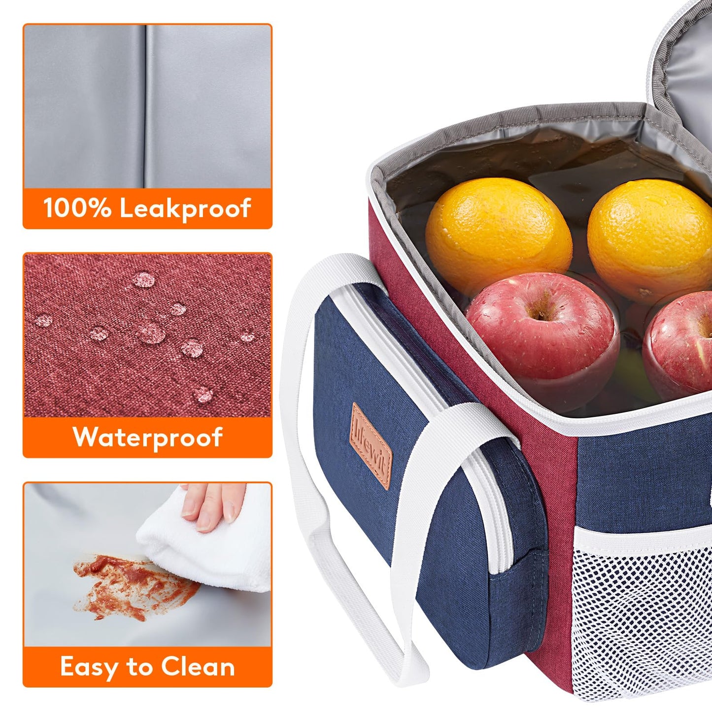 Lifewit Medium Lunch Bag, Insulated Lunch Box, Soft Cooler Cooling Tote for Adult Men Women, White and Red and Blue 12-Can (9L)