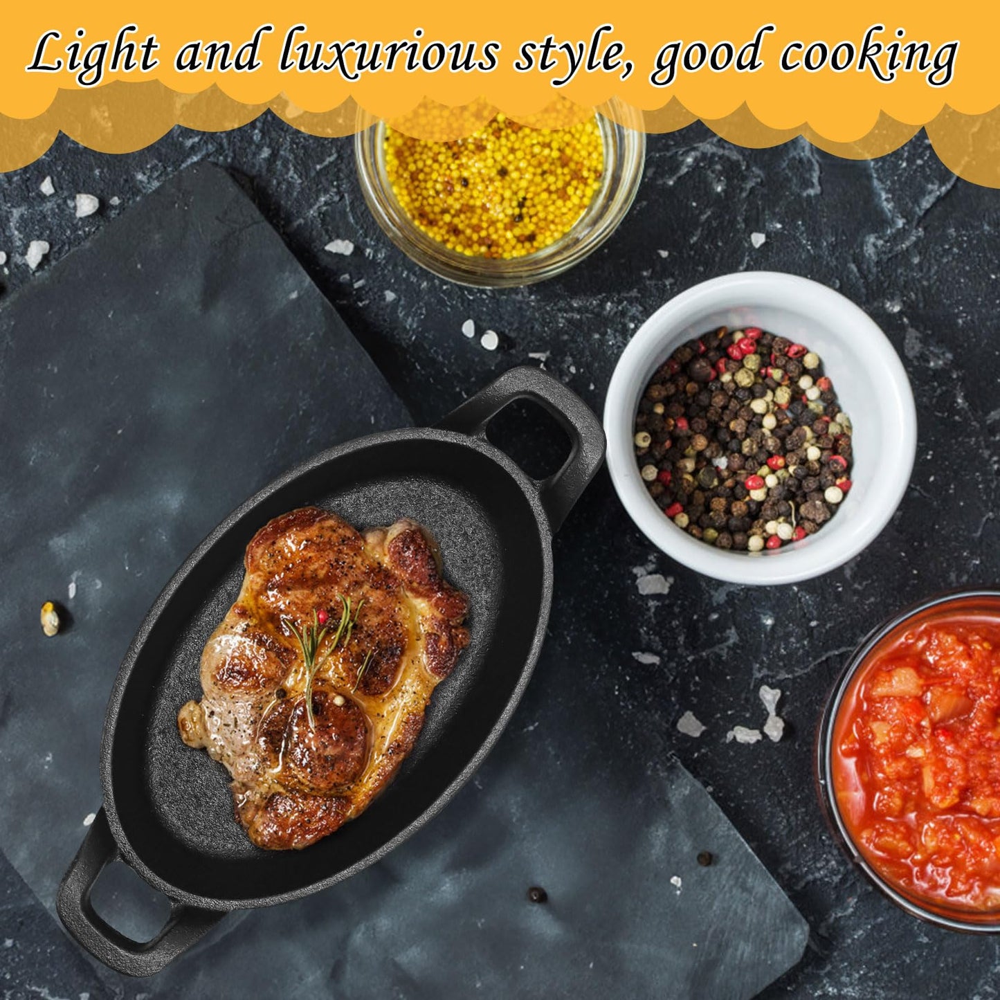 6 Pack Mini Cast Iron Skillets,6 x 3.8 x 1.2 Inch Oval Cast Iron Pan,Small Ramekin Set Black Casserole Dish Cookware Oven Safe Mini Skillets for Kitchen BBQ Indoor Outdoor Picnic