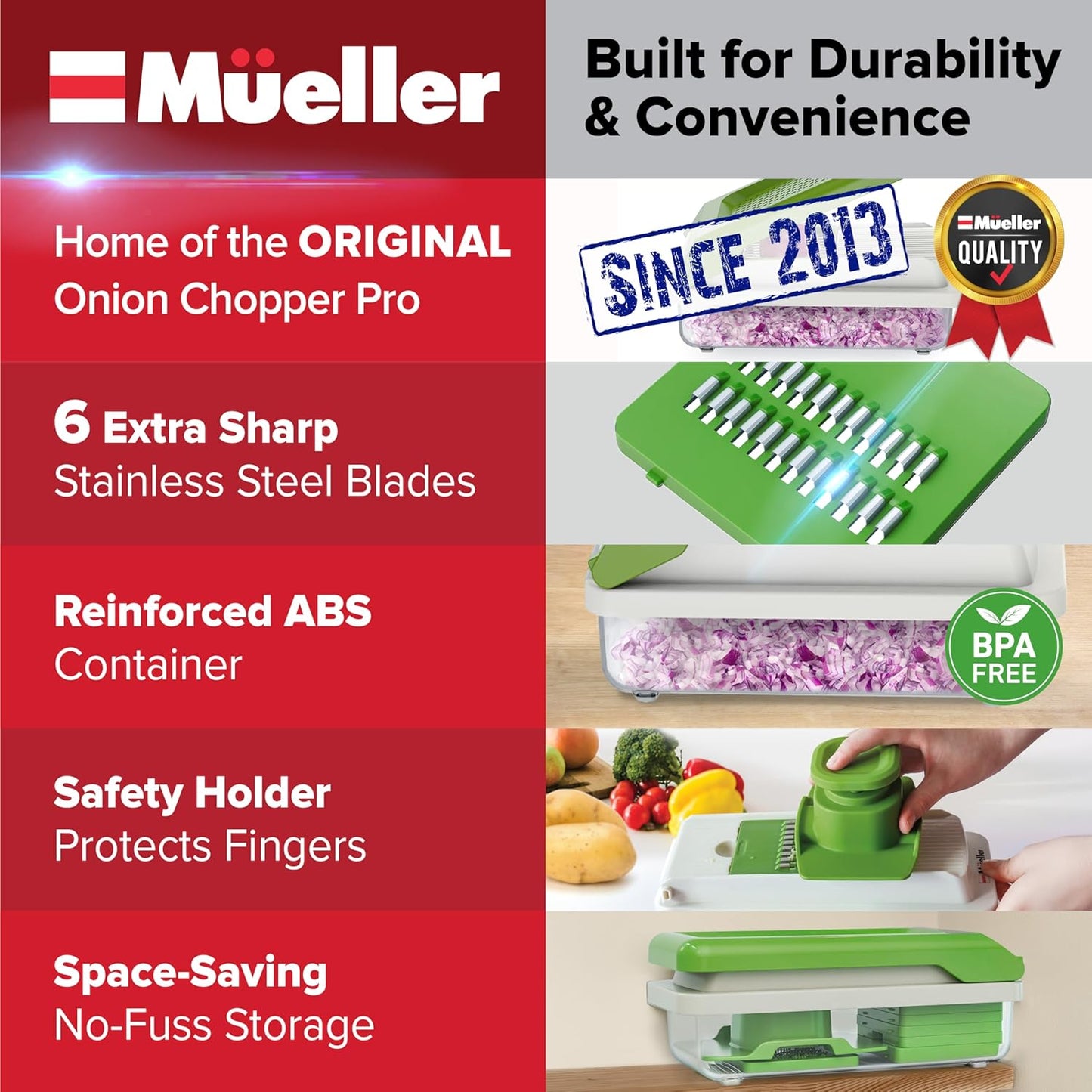 Mueller Vegetable Chopper - Versatile Mandoline Slicer & Dicer with Container | White Sand/Green