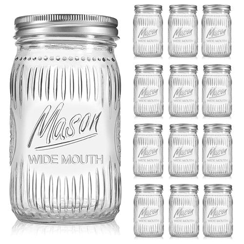 Jeitae 12 Pack 32 oz Wide Mouth Mason Jars - Heavy Duty Glass Storage Jars with Airtight & Leak Proof Lids for Pickling, Canning, Food Storage, Flour, Sugar, Pasta, Oats & DIY Projects (12pack 32oz)