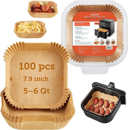 COSORI Air Fryer Liners - 100 PCS Non-Stick Disposable Paper Liners | 7.9" Unbleached Food Grade, Heat Resistant to 465°F
