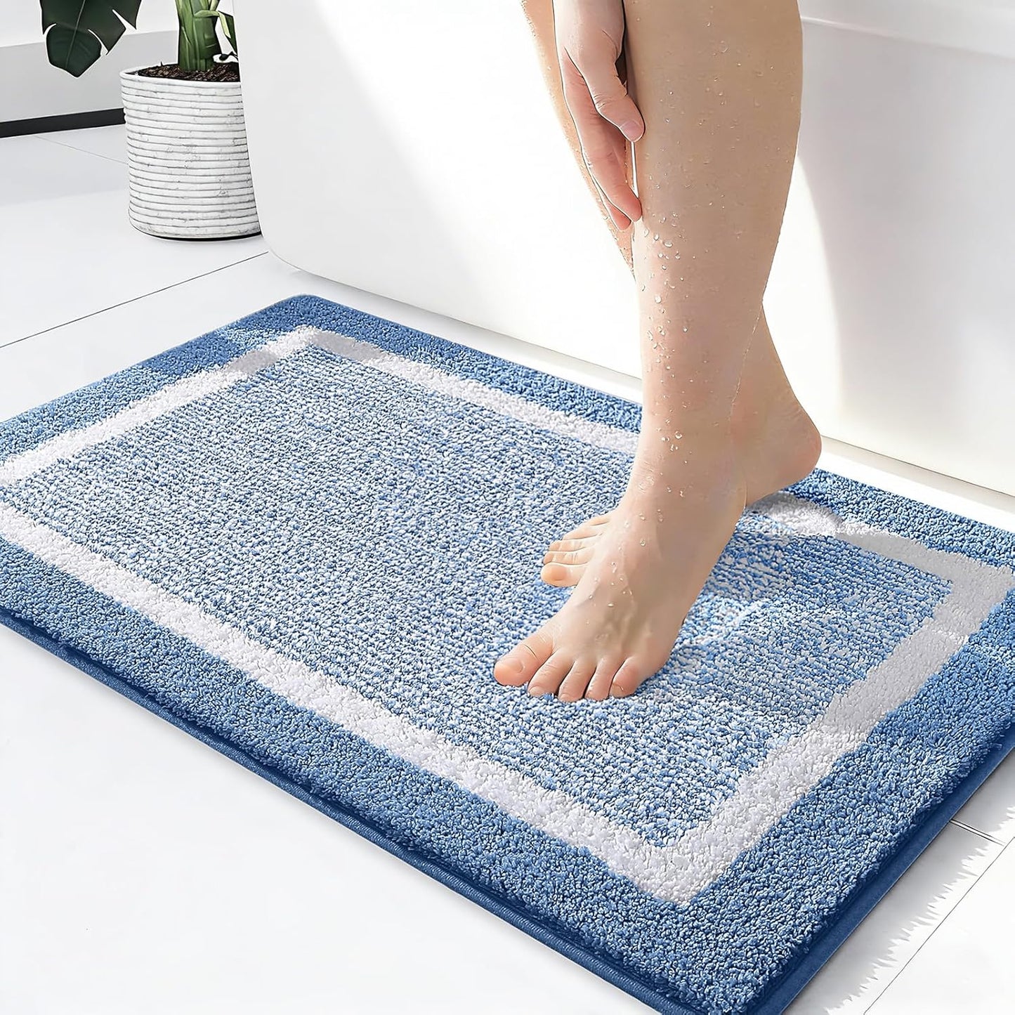 OLANLY Bathroom Rugs - Extra Soft Microfiber Bath Mat | Non-Slip, Quick Dry, Machine Washable - 24x16, Blue