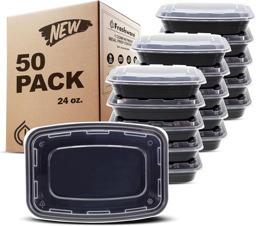 Freshware Meal Prep Containers - 300 Pack | 1 Compartment BPA-Free Food Storage | Stackable & Microwave Safe (24 oz)