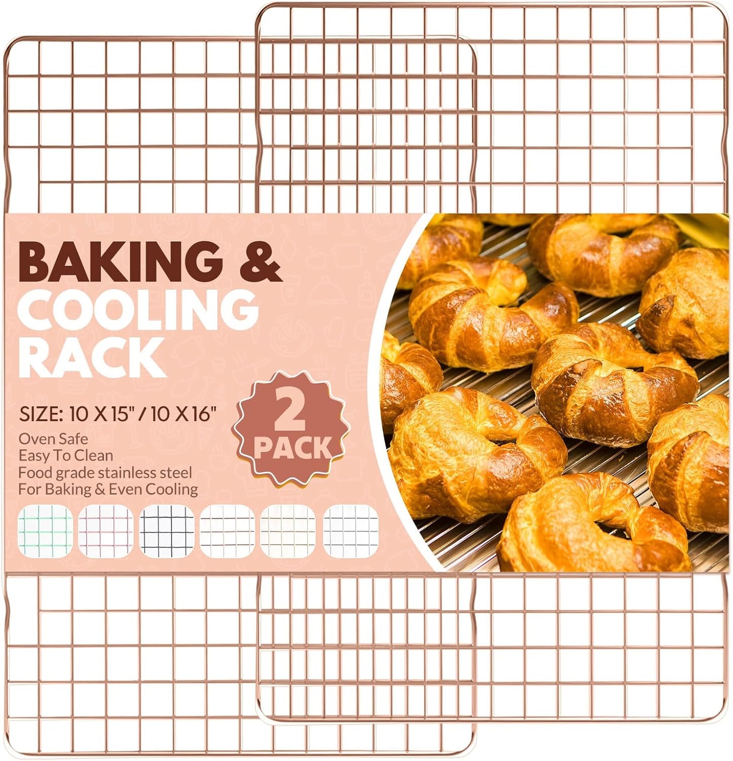 Skiennix Cooling Racks - 2 PCS Stainless Steel Baking Racks | 15x10 Inches, Oven Safe Design