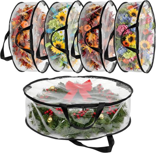 Clear Wreath Storage Bag by [Brand Name] - Waterproof 24 x 8 Inch Container with Handles for Christmas Garland