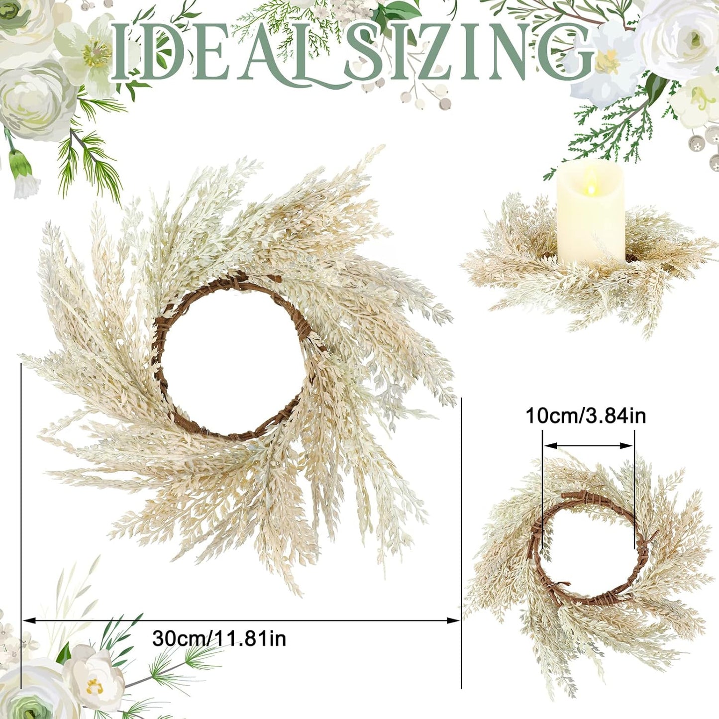 Panelee Pampas Grass Candle Rings - 4 Pcs Faux Greenery Wreaths for Boho Home Decor | 3.9 Inch