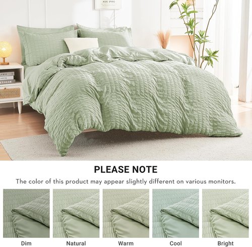 HYMOKEGE Twin XL Comforter Set - Light Green Seersucker 5-Piece Luxury Bedding Set