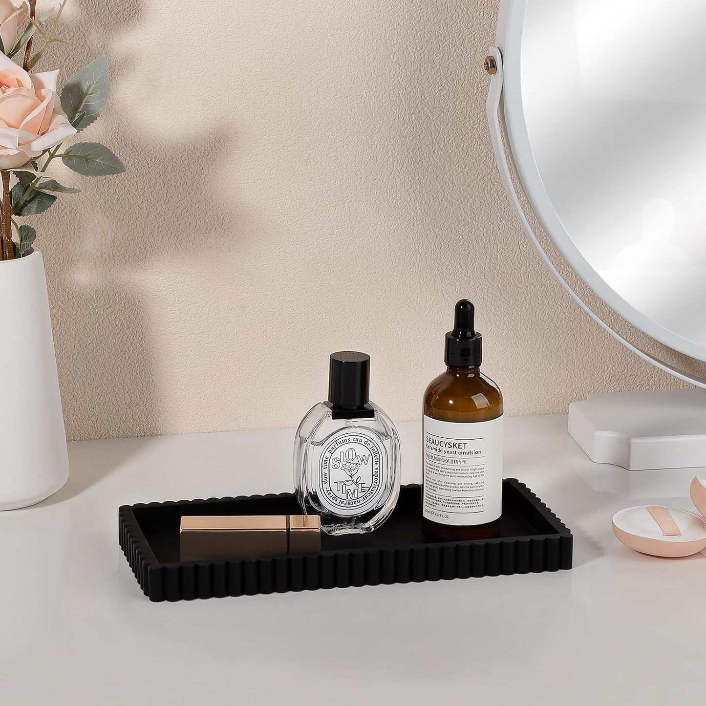 Skiennix Silicone Bathroom Tray - Small Vanity Organizer for Sink & Counter Decor | Black