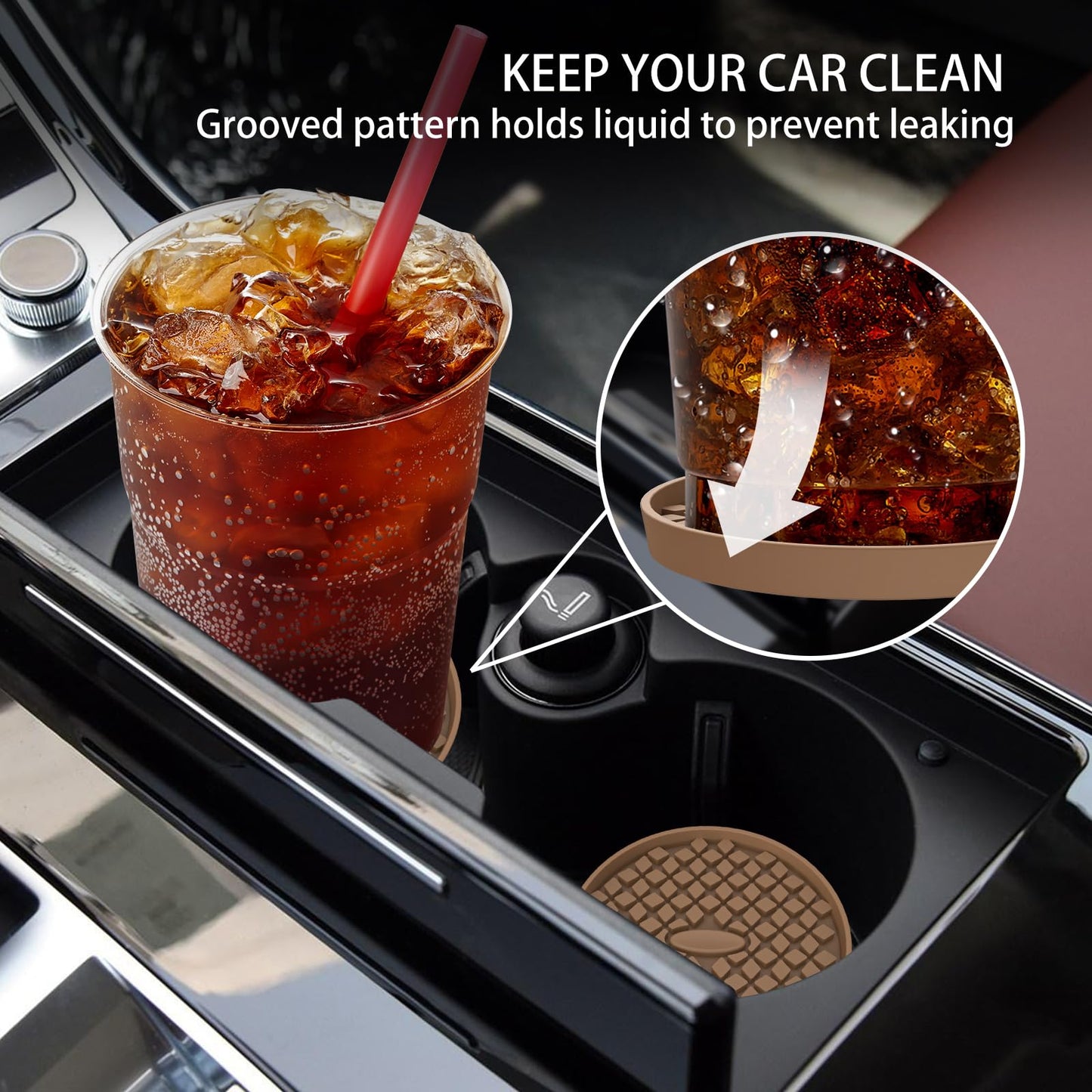 ME.FAN Car Cup Coasters [4 Pack] Silicone Car Coasters/Cup Mats, Non-Slip Recessed Car Interior Accessories Coffee