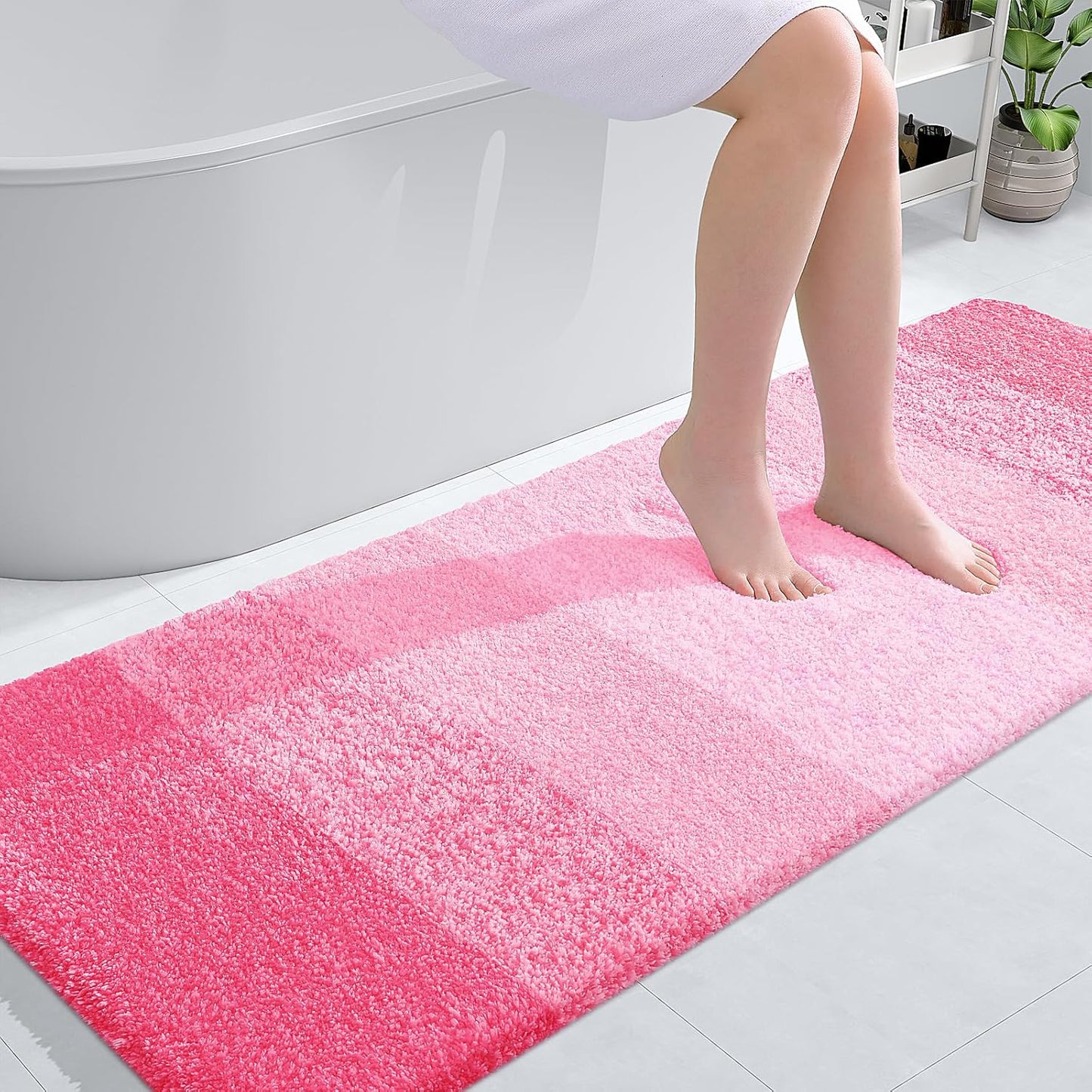 OLANLY Bathroom Runner Rug - Extra Soft Microfiber Mat, Quick Dry & Washable, 59x24, Pink