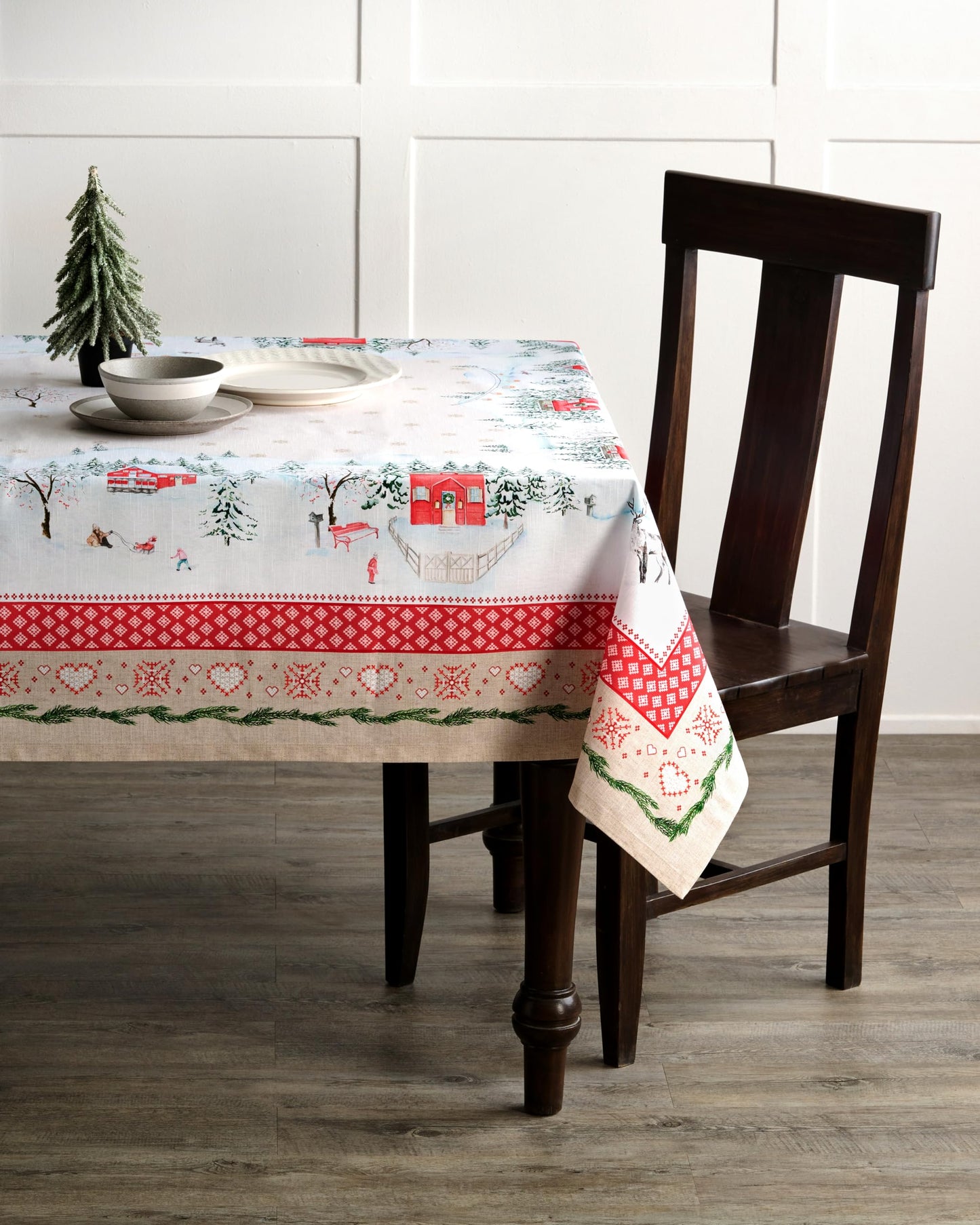 Maison d' Hermine Table Cloth Rectangle Table 100% Cotton 60 x 120 Inches Fall Tablecloth Reusable Everyday Use for Thanksgiving Christmas Decorations Dining Farmhouse Party (Rural Christmas)