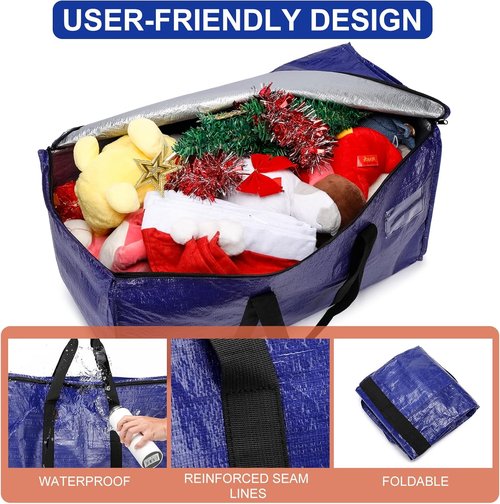 Cryster Heavy Duty Moving Bags - Extra Large Storage Totes with Zippers & Sturdy Handles | 6 Pack, Blue