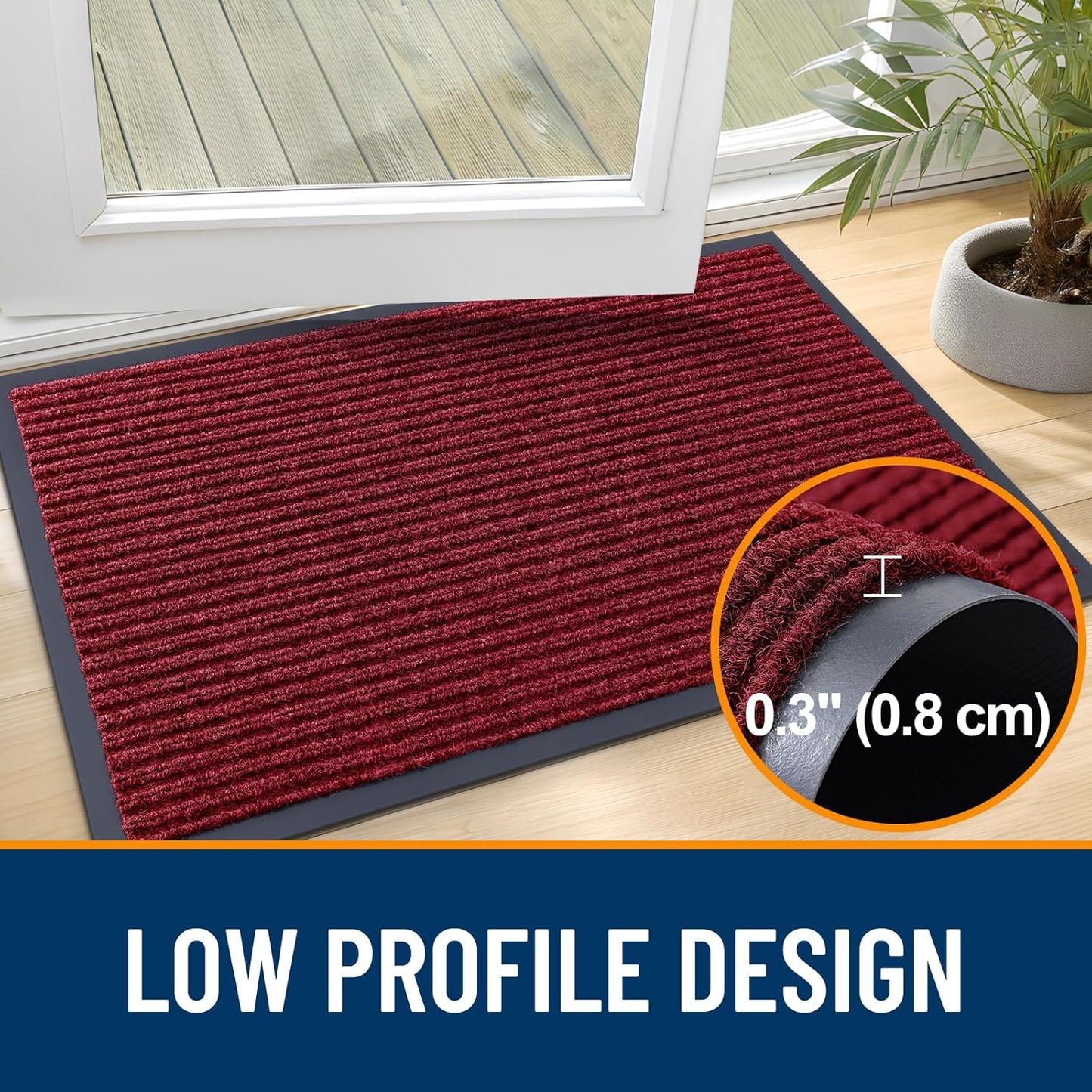 OLANLY Waterproof Heavy Duty Front Door Mat - Fade Resistant & Easy Clean | 29.5x17, Wine Red