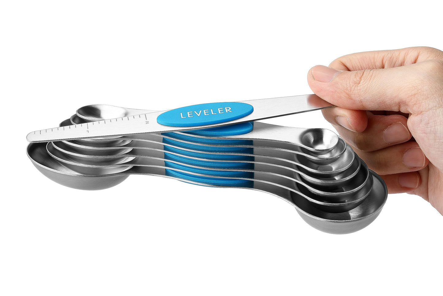 Spring Chef Stainless Steel Magnetic Measuring Spoons Set of 8 with Leveler, Nesting Teaspoon & Tablespoon Measuring Spoons for Dry and Liquid Ingredients, Kitchen Gadgets for Baking & Cooking - Teal