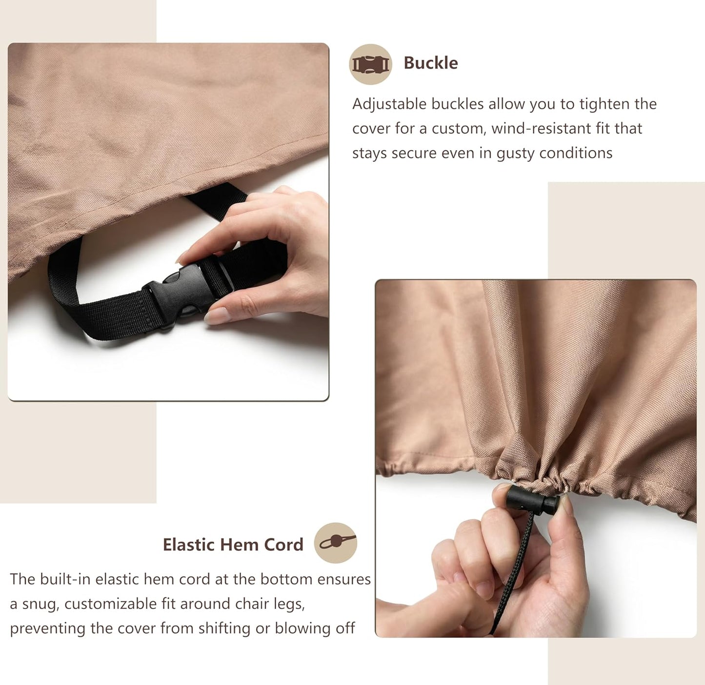 Patio Chair Covers | Waterproof Heavy-Duty Protection for Swivel Chairs - 33W x 35D x 36H Inches (Beige) - 2 Pack