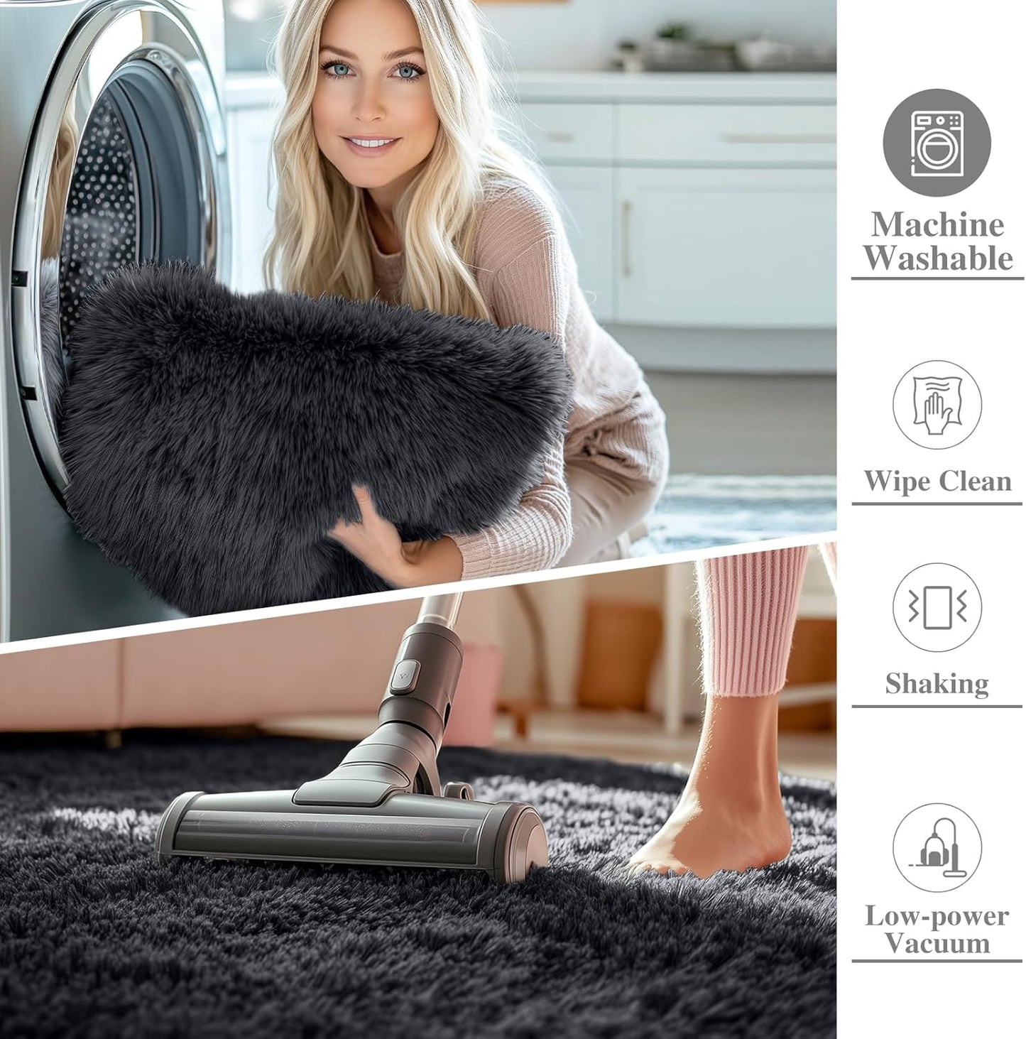 OLANLY Large Area Rug - Soft Fluffy Shaggy Carpet for Living Room & Bedroom | 6x11 ft, Black