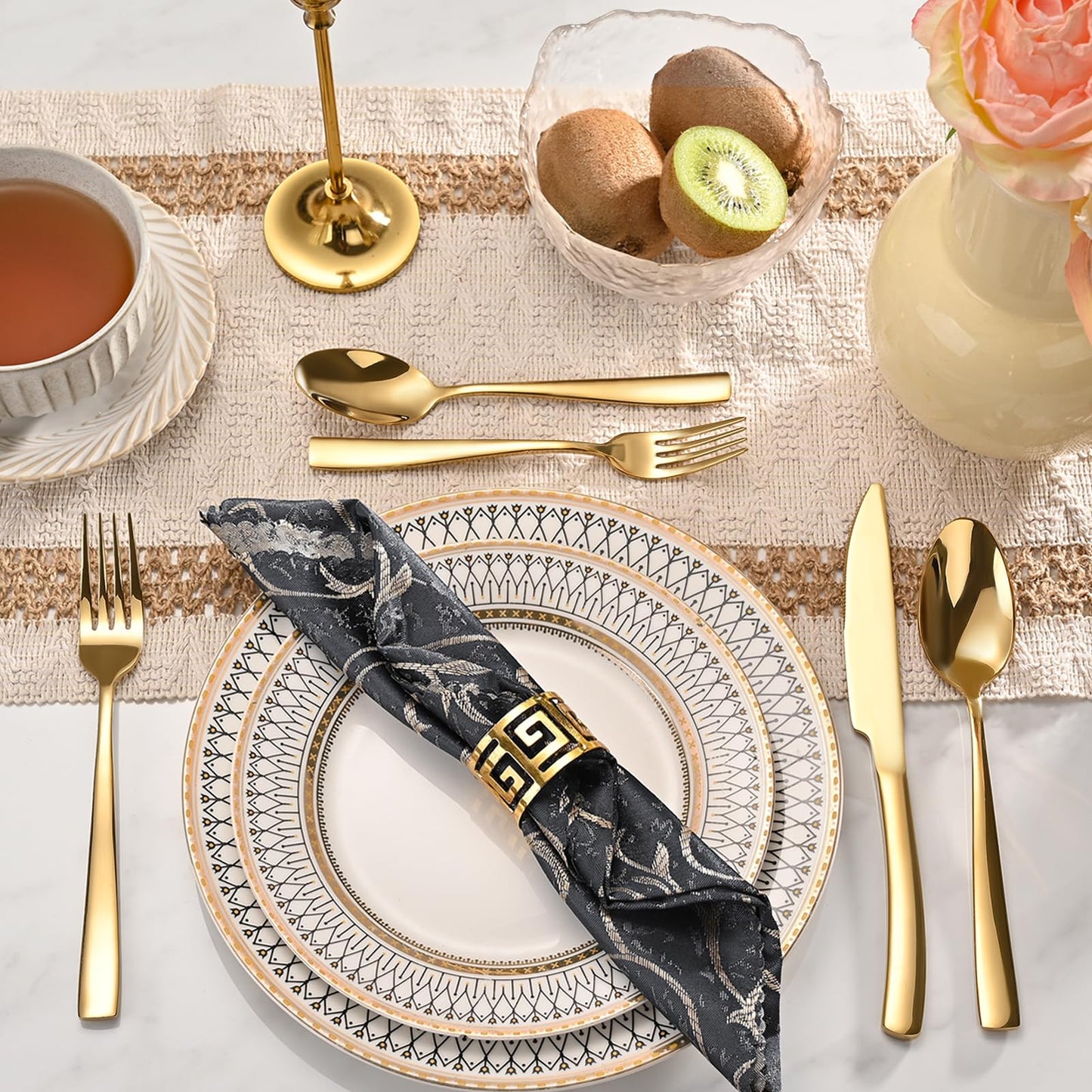 40-Piece Gold Silverware Set, Heavy Duty Stainless Steel Flatware Cutlery Set Service for 8, Food-Grade Utensil Sets for Home Restaurant, Dishwasher Safe