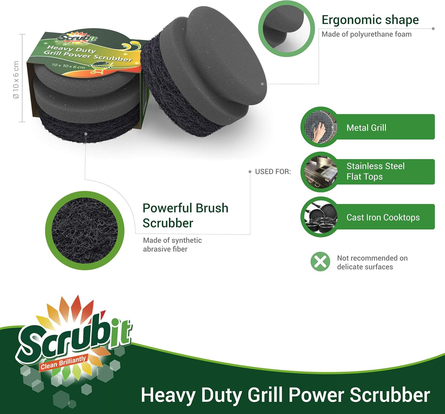 SCRUBIT Grill Cleaning Brush - Heavy-Duty Bristle-Free BBQ Cleaner with Safe Scrubber Pad | 2 Pack