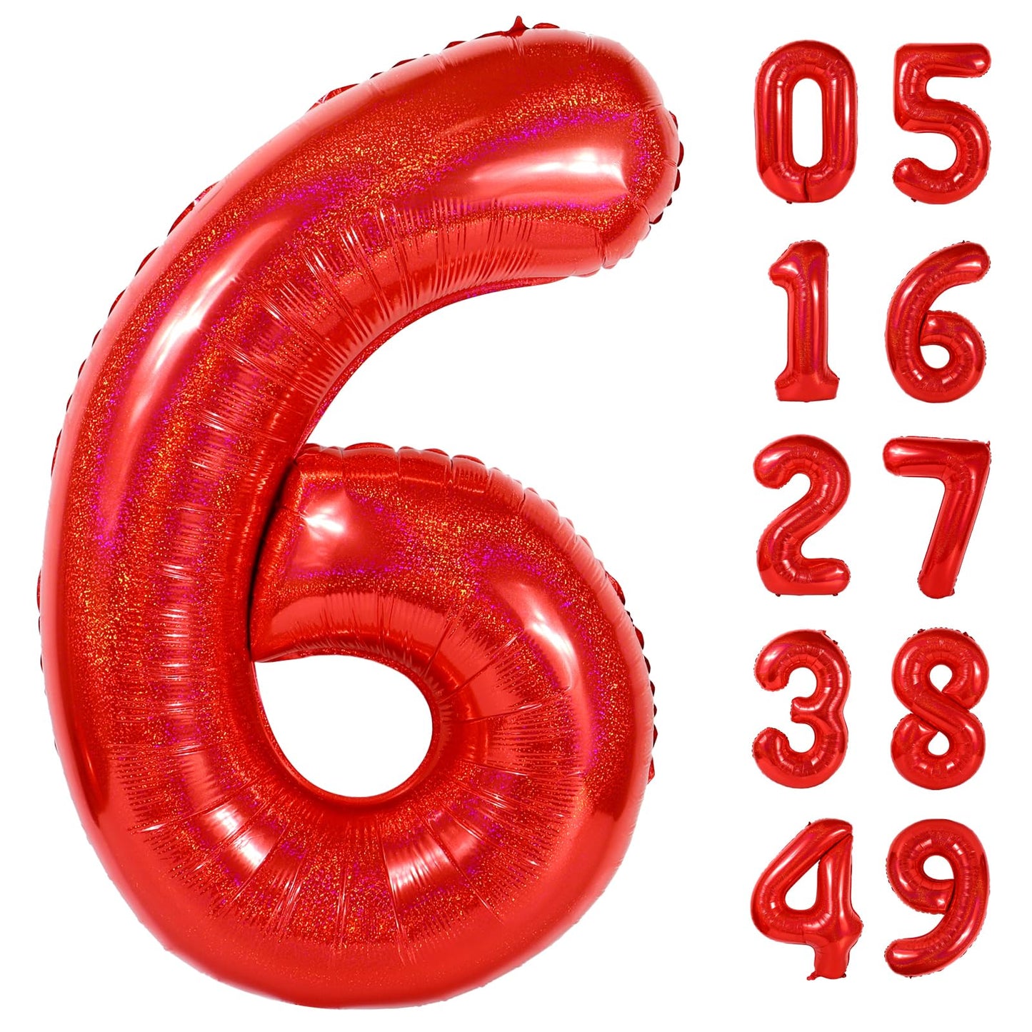 Laser Red 6 Balloon, Number Balloons 40 Inch, 6th Balloons for Birthday Decorations, Laser Red Party Supplies 6 Birthday Balloon, Number 6 Balloon