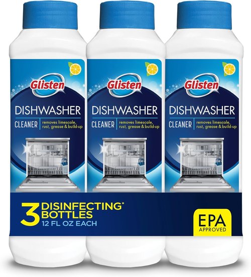 Glisten Dishwasher Cleaner - Removes Limescale & Grease | Lemon Scent, 12 Ounce Bottle, 3-Pack