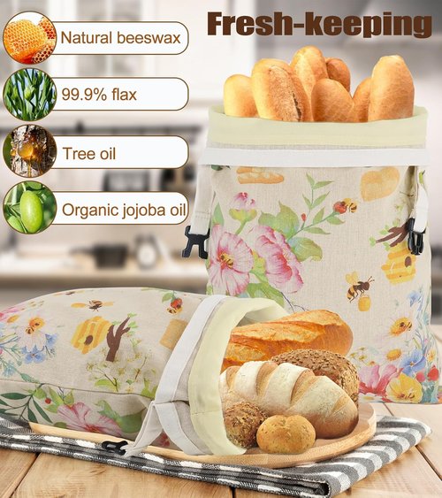 Beeswax Bread Bags by Eco-Friendly | 2-Pack Reusable Organic Linen for Sourdough & Fresh Food Storage