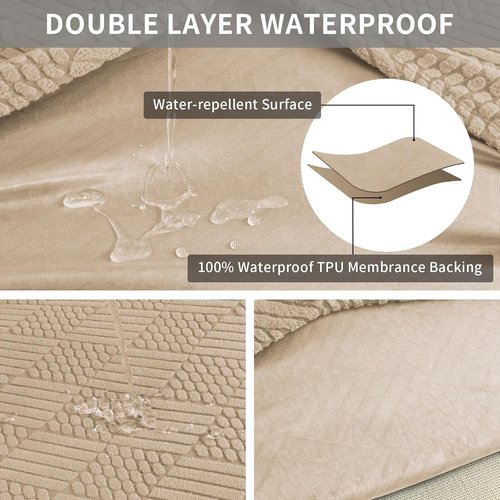 Easy-Going Waterproof Couch Cushion Covers - Durable Stretch Jacquard Sofa Seat Protector for Pets & Kids | Camel