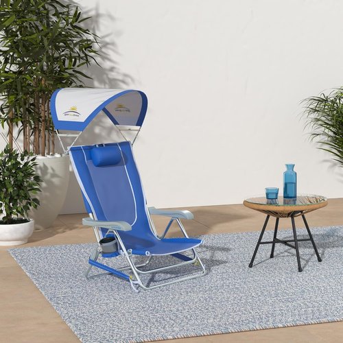 GCI Outdoor Beach Chair - Reclining Sunshade Backpack Chair with Durable Armrests & Drink Holder | Saybrook Blue